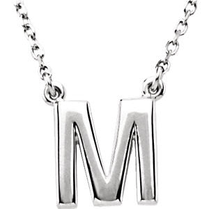 Sterling Silver Letter "M" Block Initial 16" Necklace