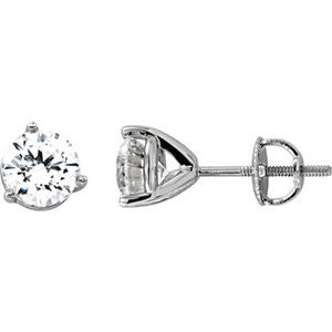 14K White 6.5mm Cubic Zirconia Round 3-Prong Stud Earrings