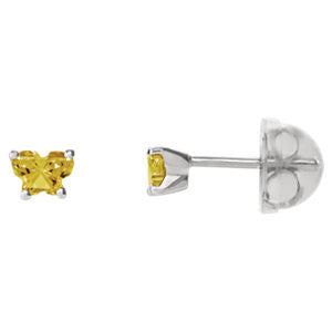 14K White November Bfly® CZ Birthstone Youth Earrings with Safety Backs & Box