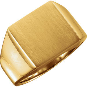 14K Yellow 14mm Men's Solid Signet Ring with Brush Finish