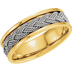 14K Yellow & White 7mm Comfort-Fit Hand-Woven Band Size 12