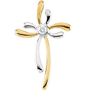 14K Yellow & White 1-10 CTW Diamond Cross Pendant