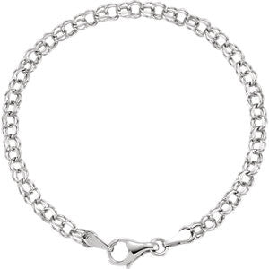 14K White 3.75mm Solid 7" Charm Bracelet