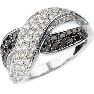 14K White 1 CTW Black & White Diamond Ring