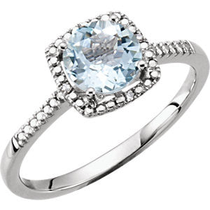 Sterling Silver Aquamarine & .01 CTW Diamond Ring