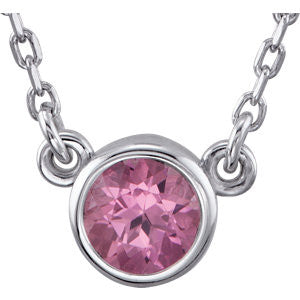 Sterling Silver Pink Tourmaline Bezel 16" Necklace