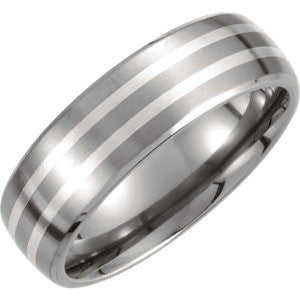 Titanium & Sterling Silver Inlay 7mm Satin Finish Band Size 8.5