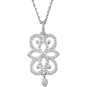 Sterling Silver Granulated Scroll Design 18" Necklace