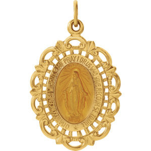 14K Yellow 25x18mm Oval Filigree Miraculous Medal