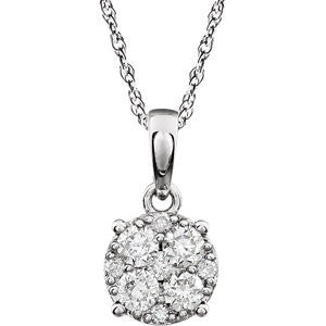 14K White 1-4 CTW Diamond Cluster 18" Necklace