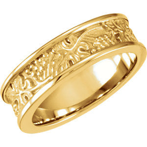 14K Yellow 6mm Leaf Design Band Size 7