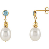 14K Yellow Freshwater Pearl & Swiss Blue Topaz Earrings