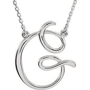 Sterling Silver "G" Script Initial 16" Necklace