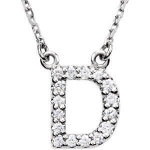 14K White Letter "D" 1-6 CTW Diamond 16" Necklace