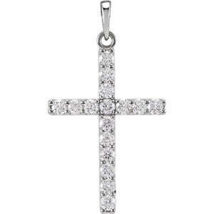 14K White 3-4 CTW Diamond Cross Pendant