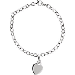 Sterling Silver Rolo 7.5" Bracelet with Heart Charm