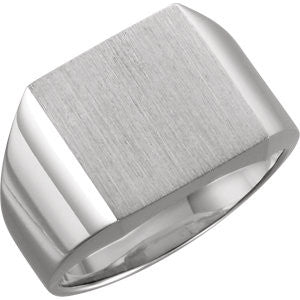 14K White 12mm Men's Signet Ring with Brush Finish