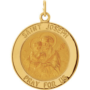 14K Yellow 22mm Round St. Joseph Medal