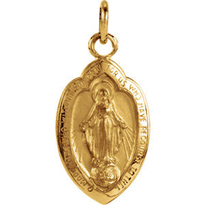 14K Yellow 13x8mm Badge-Shaped Miraculous Medal