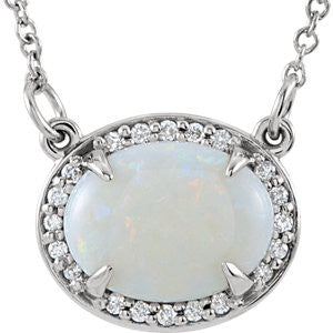 14K Yellow Opal & .05 CTW Diamond Halo-Style 16.5" Necklace