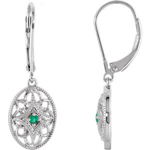 Sterling Silver Emerald Lever Back Earrings