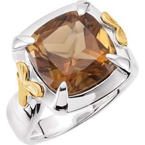 Sterling Silver & 14K Yellow Honey Quartz Ring