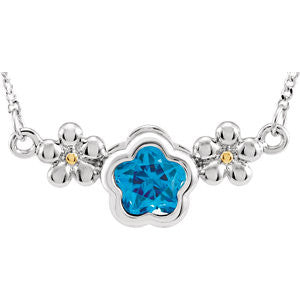 Sterling Silver BLUE Cubic Zirconia BFlower&trade; 15-17" Necklace with Box