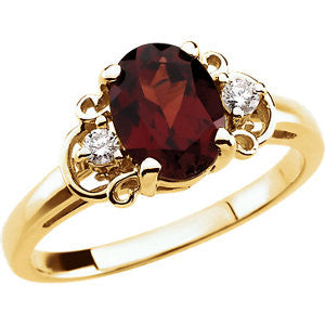 14K Yellow Mozambique Garnet & .06 CTW Diamond Accented Ring