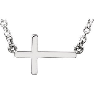 Sterling Silver Sideways Cross 16" Necklace with 2" extension