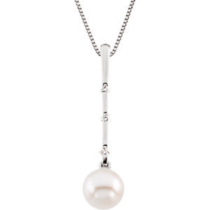 14K White 7.5mm Freshwater Cultured Pearl & .09 CTW Diamond Necklace