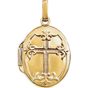 14K White Oval Cross Locket