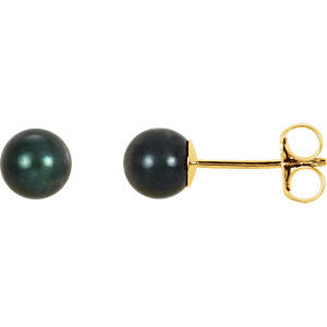 14K Yellow 5mm Black Akoya Cultured Pearl Earrings