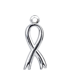 14K White Breast Cancer Awareness Ribbon Charm with Jump Ring