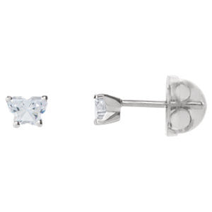 14K White April Bfly® CZ Birthstone Youth Earrings with Safety Backs & Box