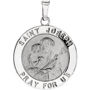 14K White 18mm Round St. Joseph Medal