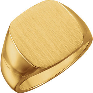 14K Yellow 16mm Men's Signet Ring with Brush Top Finish