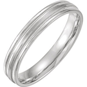 14K White 4mm Flat Edge Comfort Fit Milgrain Satin Finish Band Size 11