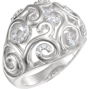 Sterling Silver CTW 1-6 Diamond Filigree Scroll Ring