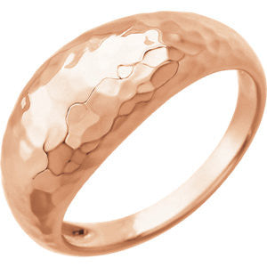 14K White 8.2mm Hammered Dome Ring