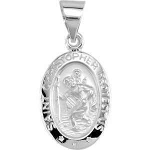 14K White 23.5x16mm Oval St. Christopher Hollow Medal