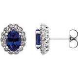 14K White  Chatham® Created Blue Sapphire & 3/8 CTW Diamond Earrings