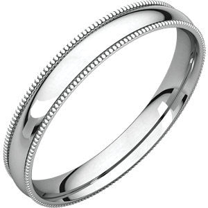 14K White 3mm Light Comfort Fit Milgrain Band