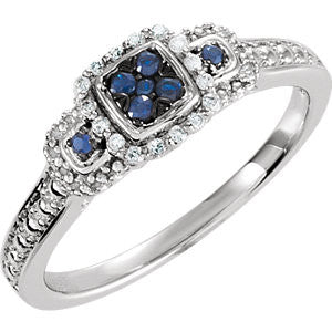 Sterling Silver Blue Sapphire & .06 CTW Diamond Ring