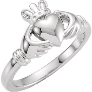 14K White Youth Claddagh Ring