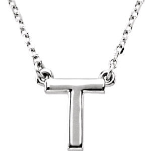 Sterling Silver Letter "T" Block Initial 16" Necklace