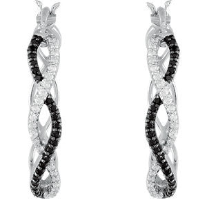 Black Spinel & Diamond Hoop Earrings