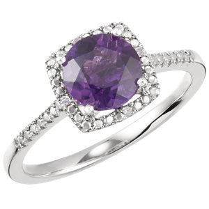 Sterling Silver Amethyst & .01 CTW Diamond Ring