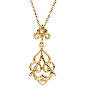 14K Yellow Fleur-De-Lis Decorative Dangle 18" Necklace