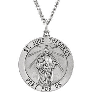 Sterling Silver 25mm Round St. Jude Thaddeus Medal 24" Necklace