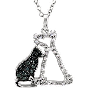 Sterling Silver 1-4 CTW Black & White Diamond Cat & Dog Silhouette 18" Necklace